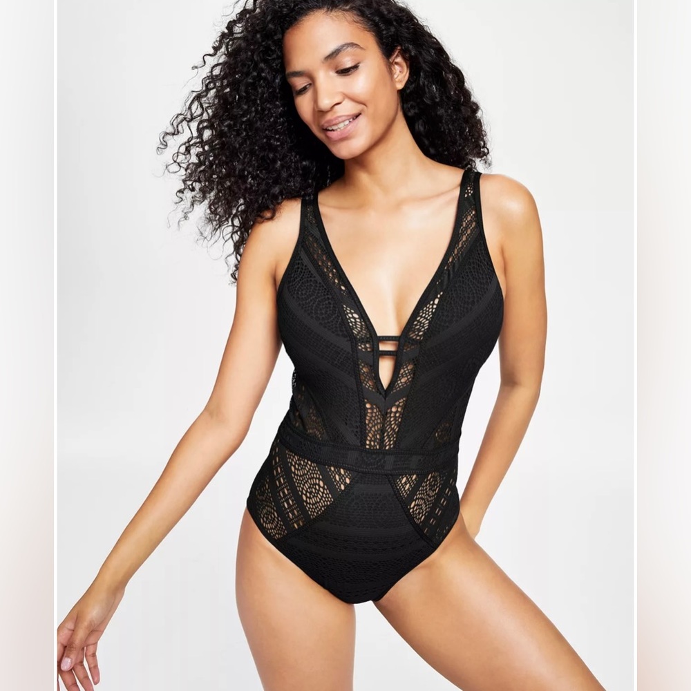 Crochet Plunge One-Piece Swimsuit